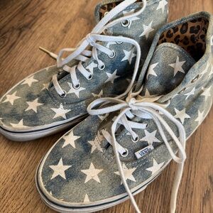Vans Authentic HI Wash Blue Denim Star Leopard Lined High-Top Sneakers Size 7.5